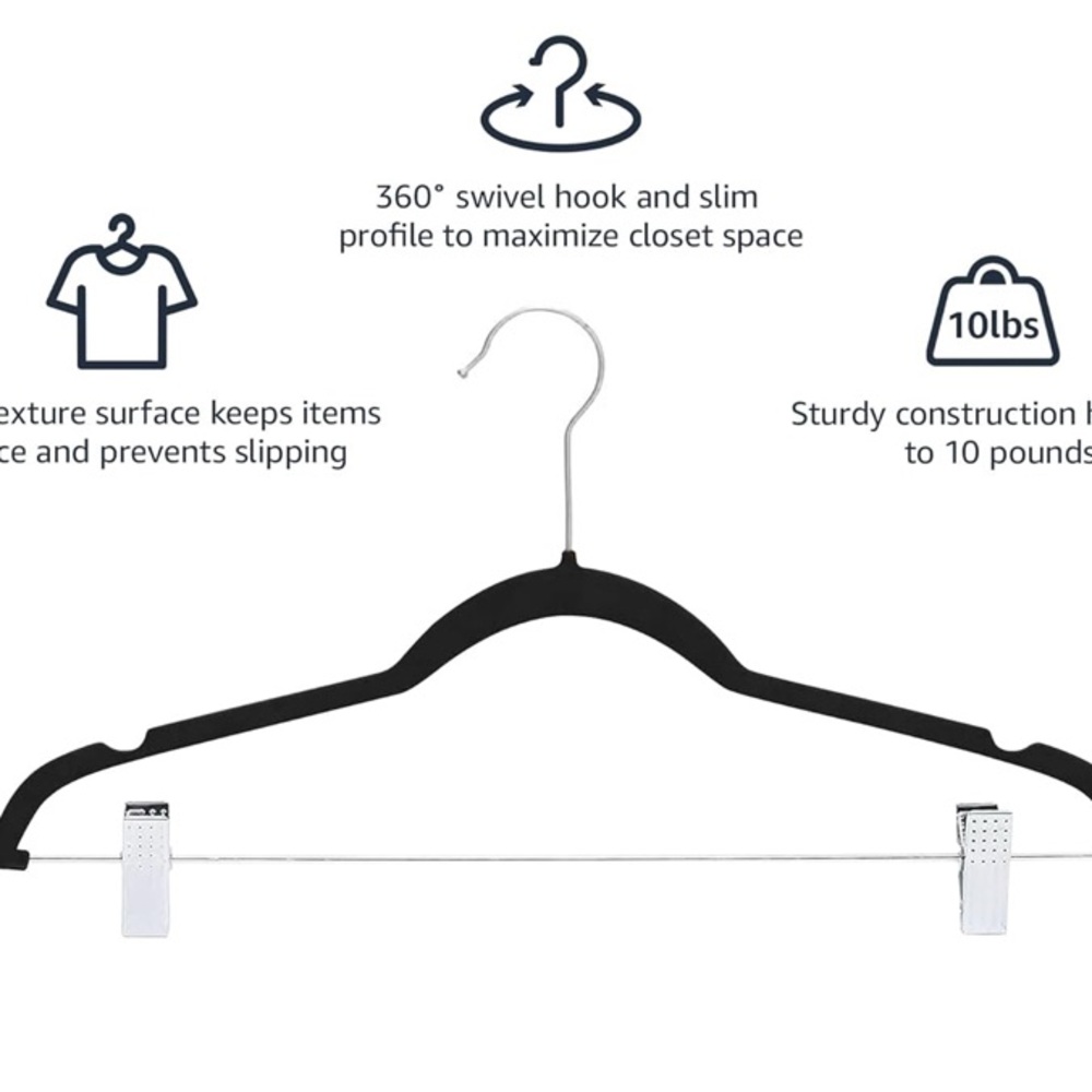 Black Velvet Skirt/Pants Hangers (10 Pack) - Picture 4 of 6